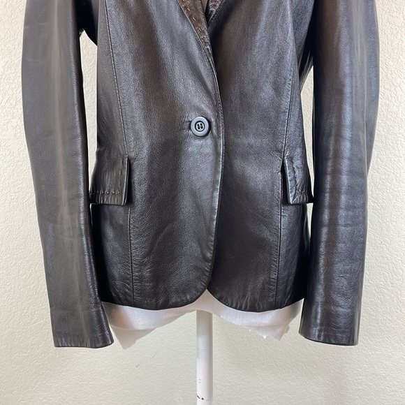 Zanella dark chocolate leather single button blazer - Picture 3 of 6